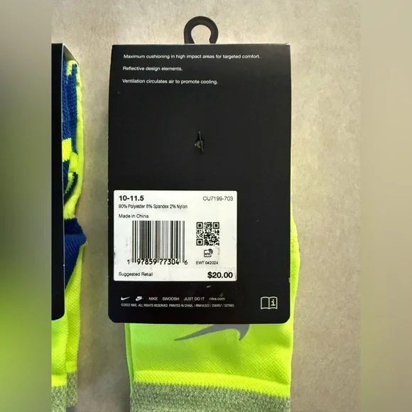 Nike Spark Cushioned Volt Running Ankle Socks Men’s Size 10-11.5 Brand New 3pair - Picture 4 of 5